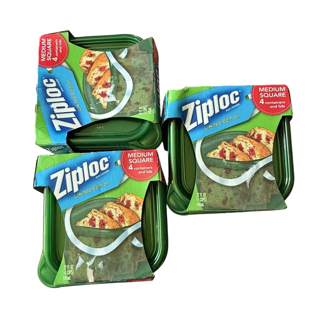 Ziploc Limited Edition Medium Square Green Food Storage Containers 32oz 12 Count